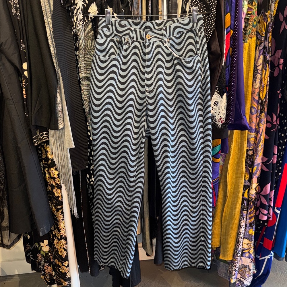 The Ragged Priest Black and Blue Wave Print Jeans